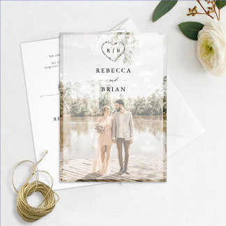 Sketched Heart Calligraphy Romantic Photo Bröllop Inbjudningar