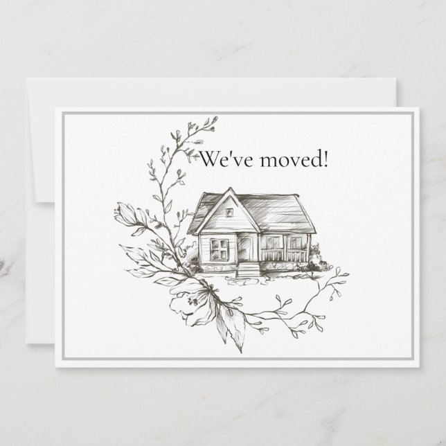 Sketched House Black and White Ny adress Meddelande (Framsida)