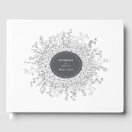 Sketched Modern Blommigt Bröllop Guest Bok