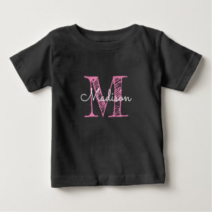 Sketched Namn Monogram Flicka Baby T-Shirt