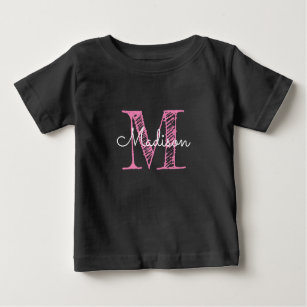 Sketched Namn Monogram Flicka Baby T-Shirt
