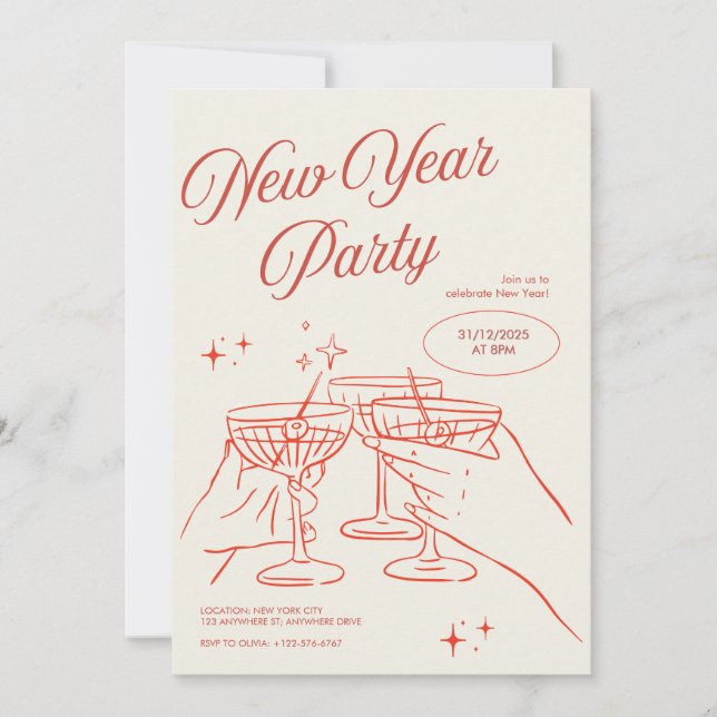 Sketched New Years Eve Party Invitation Inbjudningar (Framsida)