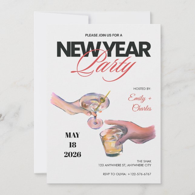 Sketched New Years Eve Party Invitation Inbjudningar (Framsida)