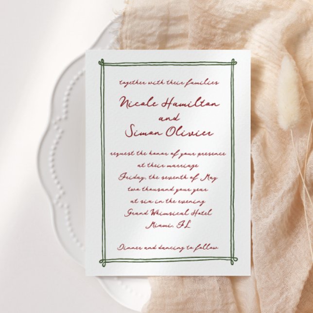 Sketched ram Whimsical Hand plockade Bröllop Inbjudningar (Skapare uppladdad)