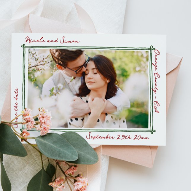 Sketched ram Whimsical Hand plockade Photo Bröllop Spara Datumet (Skapare uppladdad)