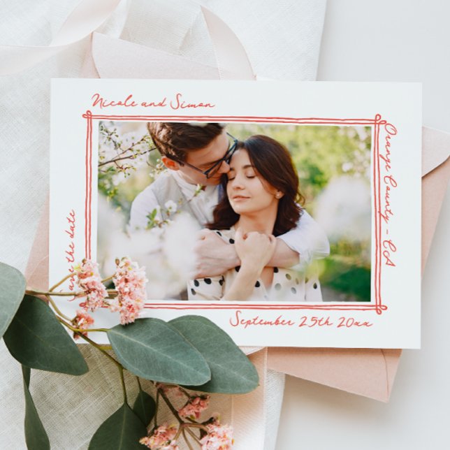 Sketched ram Whimsical Hand plockade Photo Bröllop Spara Datumet (Skapare uppladdad)