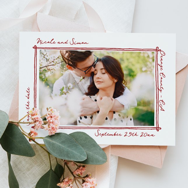 Sketched ram Whimsical Hand plockade Photo Bröllop Spara Datumet (Skapare uppladdad)