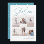 Sketched Shalom 6 Photo Collage Hanukkah Julkort<br><div class="desc">glädje med dessa moderna Hanukkah-helgdagskort som innehåller 6 av dina favoritfoton i en rutnätslayout. "Shalom" visas överst i avslappnadens skissade kursiva skript. Anpassa med din Julhälsningar,  familj namn och året i nedre högerna.</div>