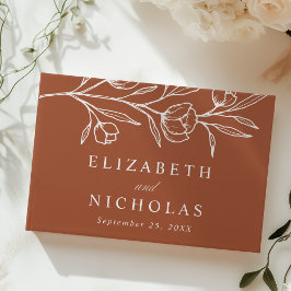 Sketched Terracotta Blommigt Photo Bröllop Gästböcker