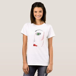 SKETCHED WOMAN GRÖNT ÖGON RED LÄPPAR SHIRT T-SHIRT
