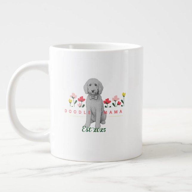 Sketcherad Doodle-mugg med blommor - Anpassningsba Jumbo Mugg (Vänster)