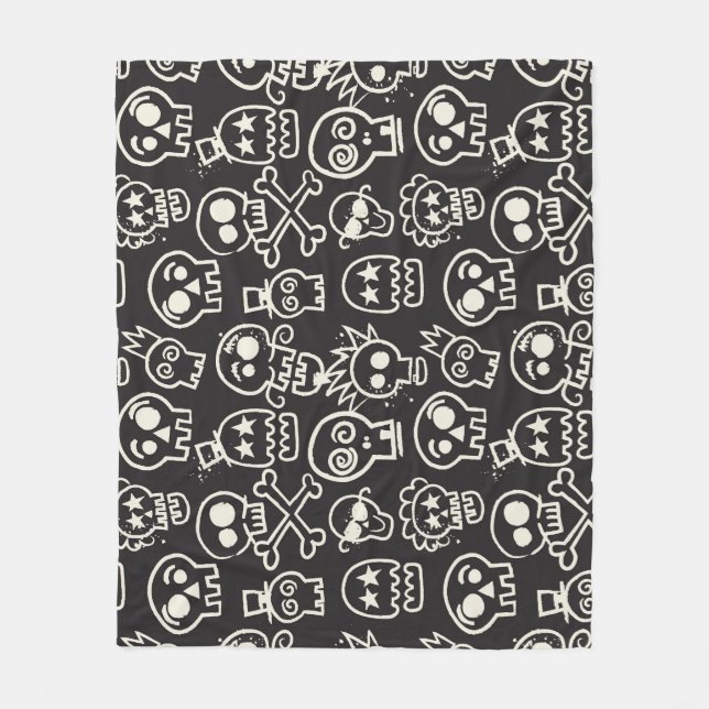 Sketchy Black Skull Sömlös Tapet Fleecefilt (Framsidan)