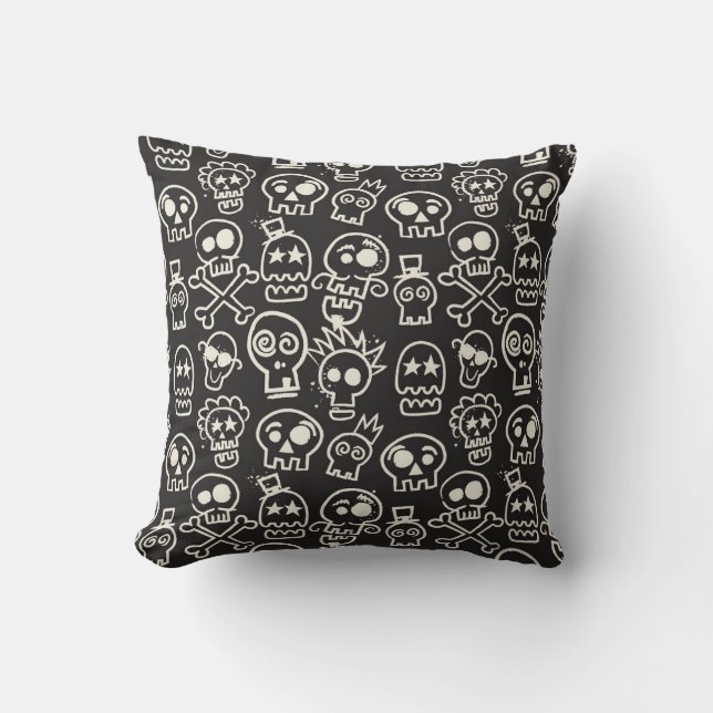 Sketchy Black Skull Sömlös Tapet Kudde (Framsida)