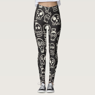 Sketchy Black Skull Sömlös Tapet Leggings
