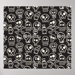 Sketchy Black Skull Sömlös Tapet Poster
