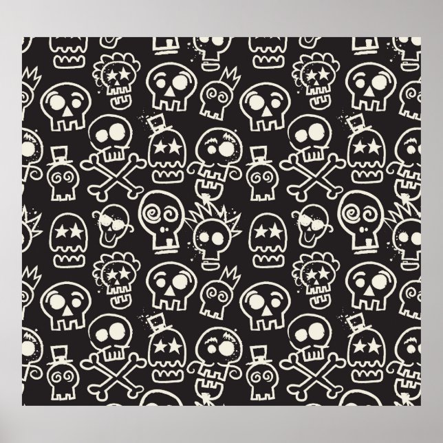 Sketchy Black Skull Sömlös Tapet Poster (Framsidan)