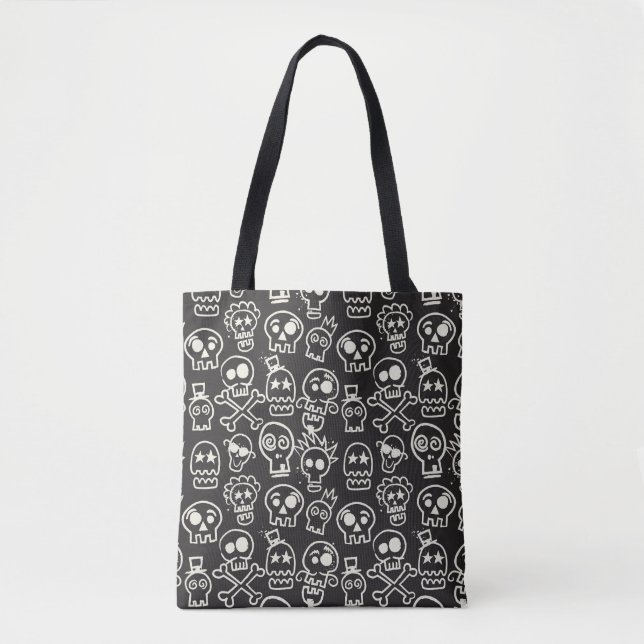 Sketchy Black Skull Sömlös Tapet Tygkasse (Framsida)