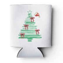 sketchy christmas tree with red bow and santa hat