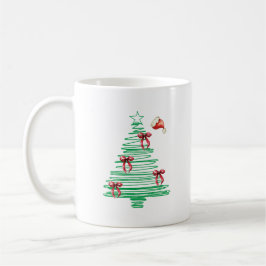 sketchy christmas tree with red bow and santa hat kaffemugg