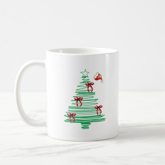 sketchy christmas tree with red bow and santa hat kaffemugg (Vänster)