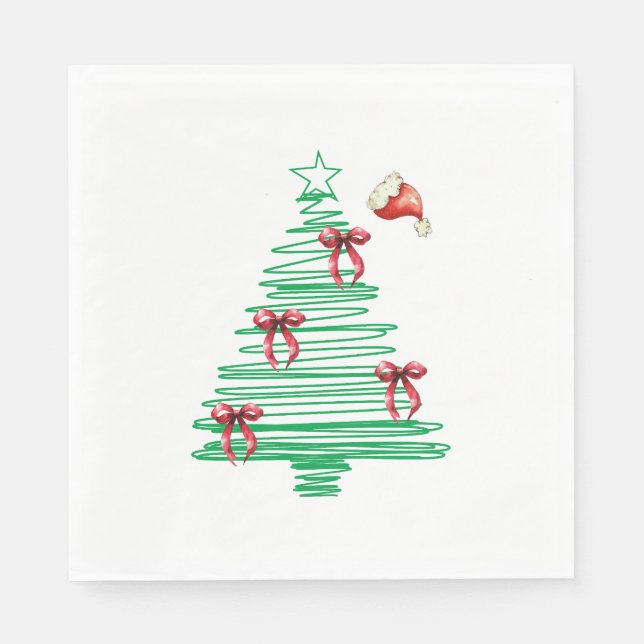 sketchy christmas tree with red bow and santa hat pappersservett (Framsidan)
