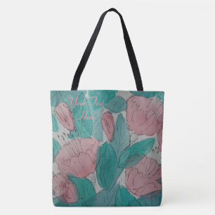 sketchy contempory blommönsterrosor och grönt tygkasse