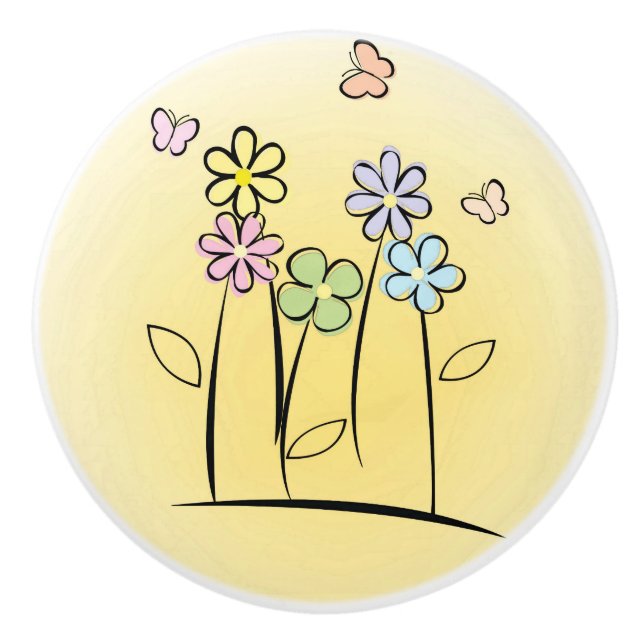 Sketchy Flowers Ceramic pull eller Knob Knopp (Framsidan)