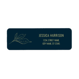 Sketchy Line Art Guld Löv Deep Blue Elegant Returadress Etikett