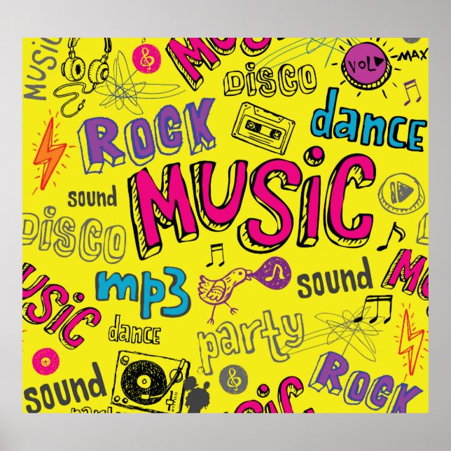 Sketchy Music Doodles Seamless Background Poster (Framsidan)