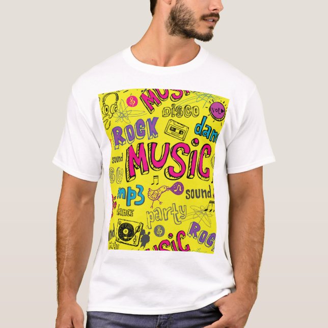 Sketchy Music Doodles Seamless Background T Shirt (Framsida)
