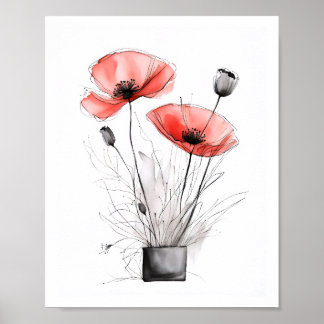 Sketchy Poppy Art Poster
