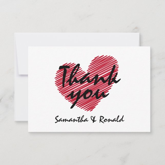 Sketchy Red Heart Bröllop Tack, ditt kort (Framsida)