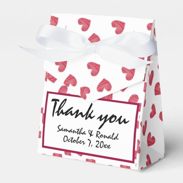 Sketchy Red Heart-bröllopsruta Presentaskar (Framsidan Sidan)