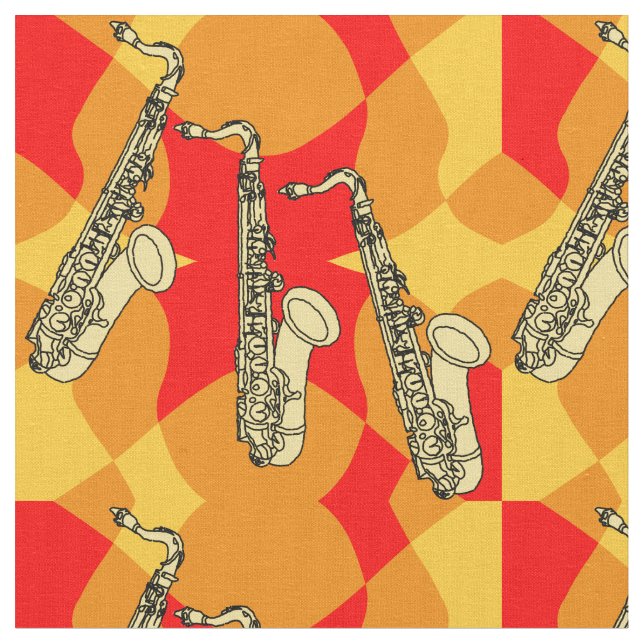 Sketchy Saxophone Mönster Tyg (Närbild)