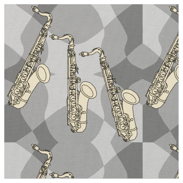Sketchy Saxophone Mönster Tyg (Närbild)