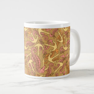 Sketchy Seahorse and Anchor Mönster Jumbo Mugg