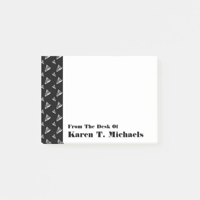 Sketchy segelbåtmönster | tillfogar ditt namn post-it block (Framsida)