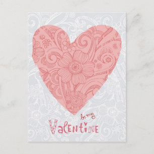 Sketchy Valentines Doodle Heart och Swirls Helg Vykort