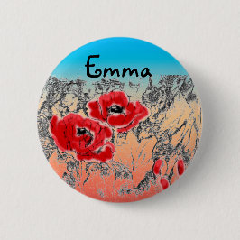 Sketerad grått svartvit blompoppies blommigt gra knapp