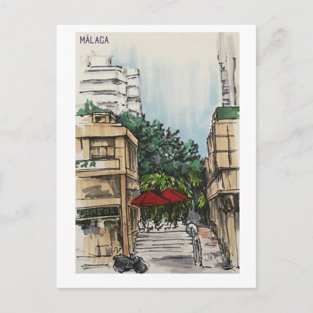 Skethchbook-sidor. Málaga. Markers Vykort (Framsida)