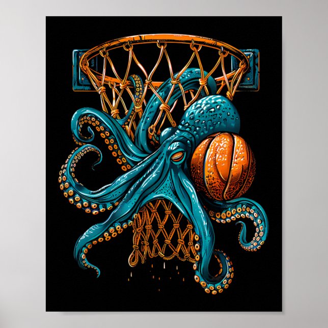 Sketll Bläckfisk Ritning Sketll Spelare Slam Dunk  Poster (Framsidan)