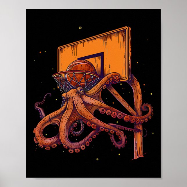 Sketll Bläckfisk Sketll Älskare Konst Slam Dunk  Poster (Framsidan)
