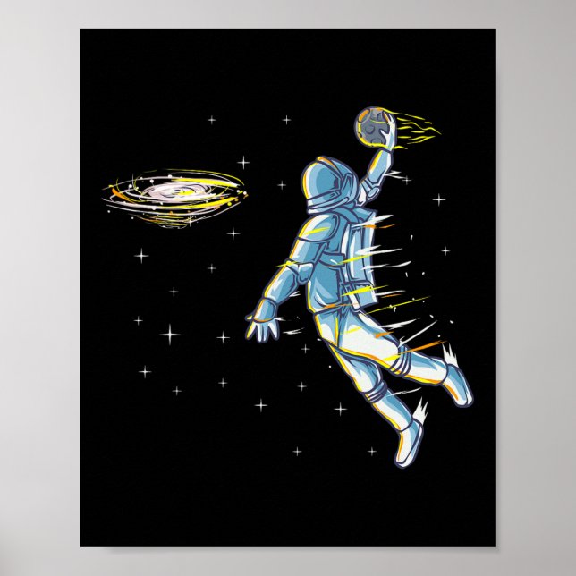 Sketll Rymdastronaut Slam Dunk Jam Sport Humor  Poster (Framsidan)