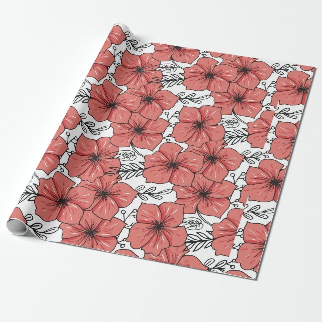sketterad blomsteravtryck i ljusa färg presentpapper (Utrullad)