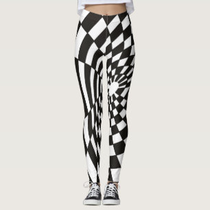 Skev schackbräde i svartvitt leggings