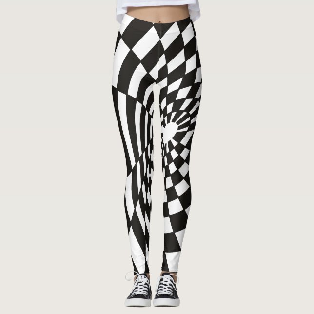 Skev schackbräde i svartvitt leggings (Framsida)