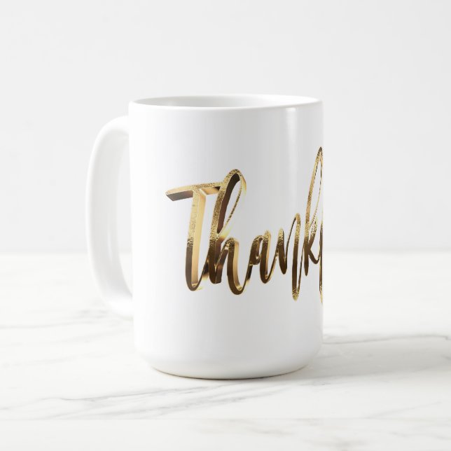 Skevbar Elegant Faux Guld-skriptThanksgiving Kaffemugg (Framsida vänster)