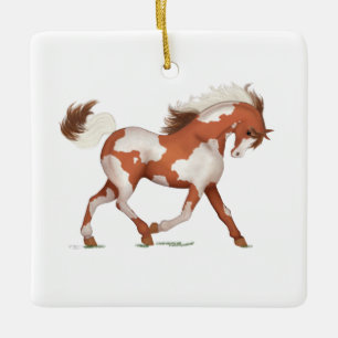 Skewbald Overo Paint Horse Pony Namplate Memorial Julgransprydnad Keramik