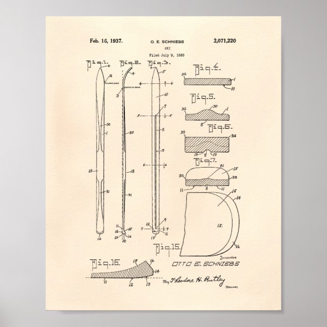 Ski 1937 Patent Art Old Peper Poster (Framsidan)