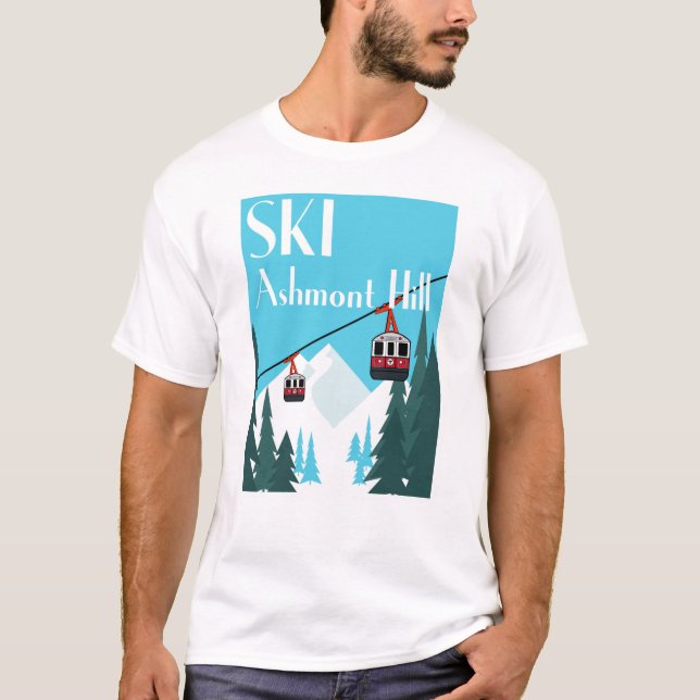 Ski Ashmont Backe Retro Ski Poster Stil - White T Shirt (Framsida)